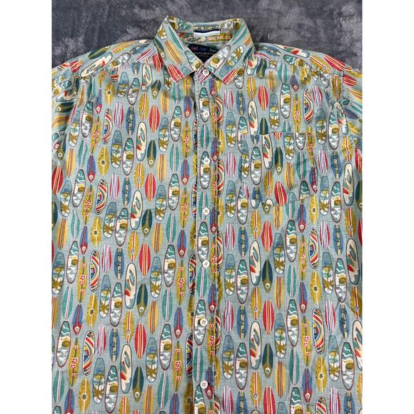 Charleston Threads Hawaiian Shirt Medium Surfboard Print Short Sleeve Excellent - Picture 6 of 11